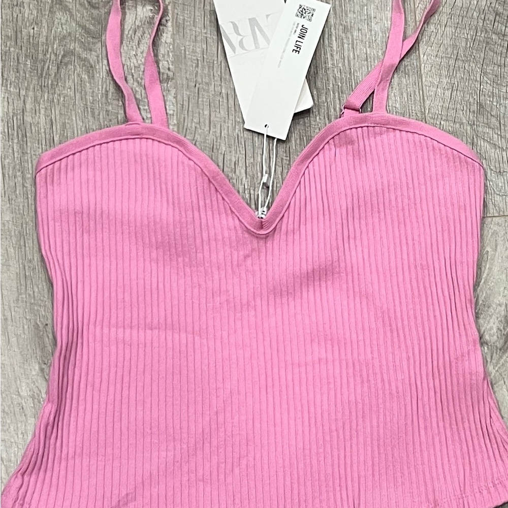 Zara Pink Ribbed Crop Top - Picture 2 of 5